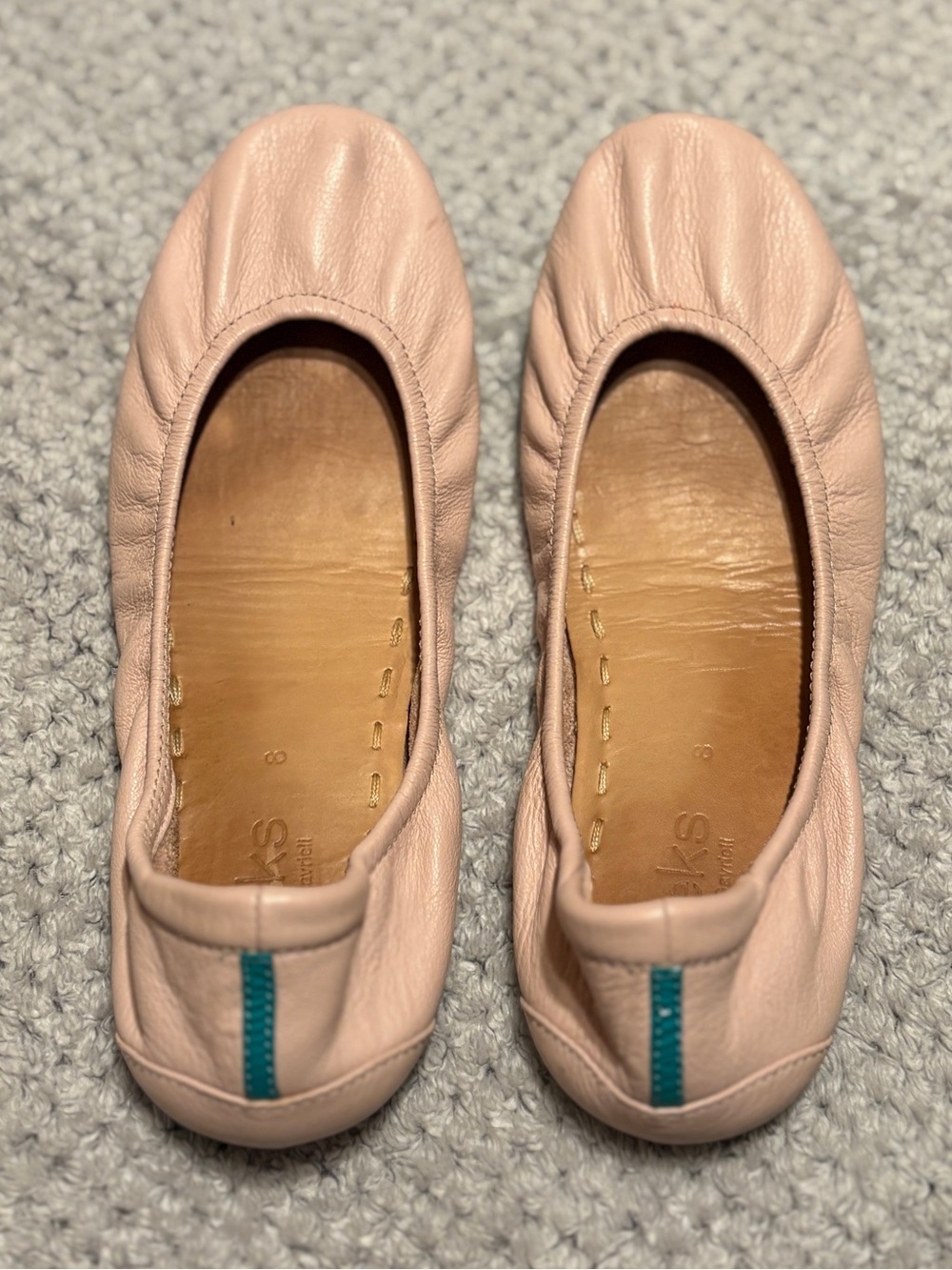 Tieks Ballet Flats in Blush Pink with Teal Heel Stripe